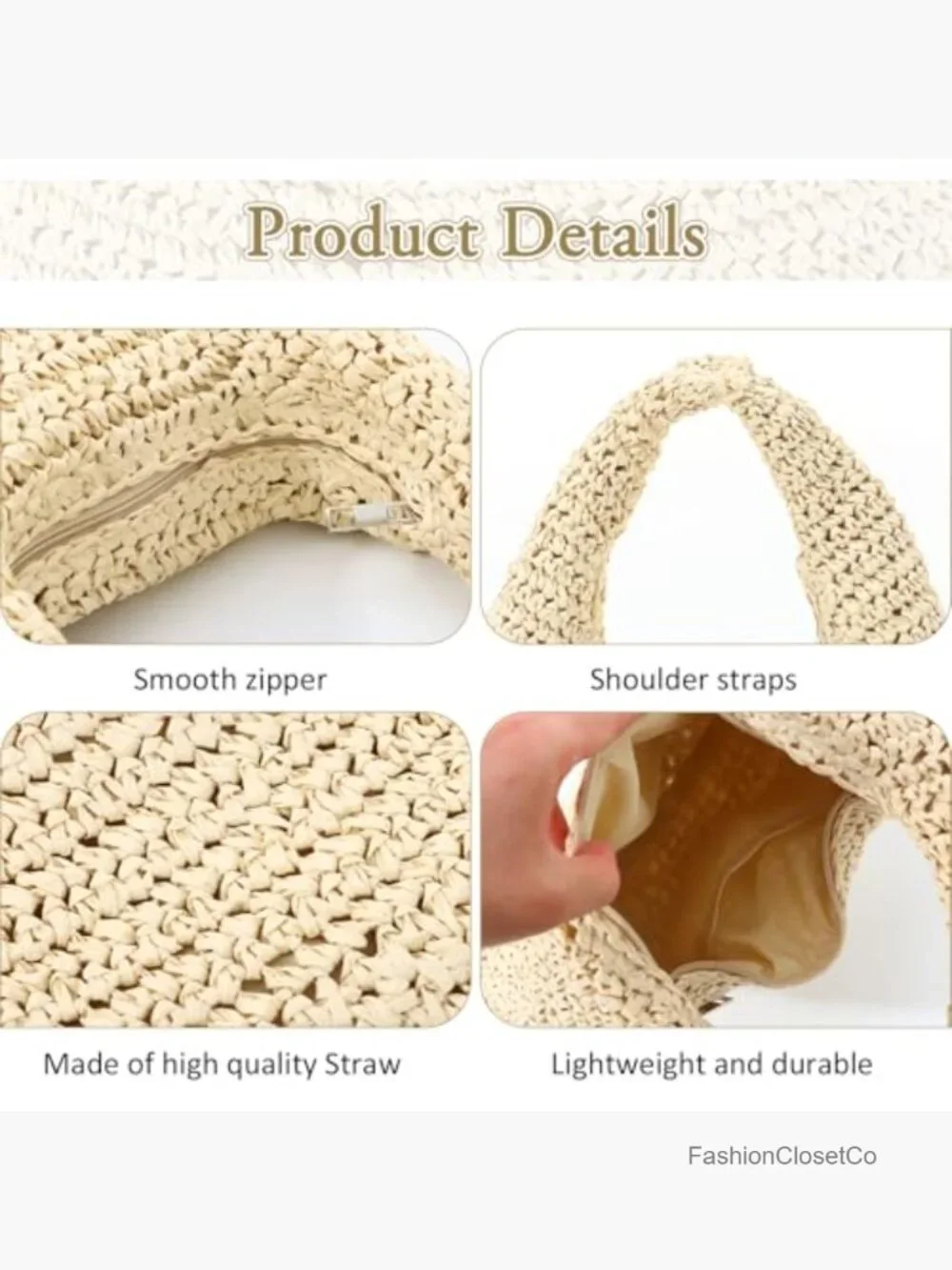 Handwoven Straw Crescent Hobo Tote Beach Summer Bag